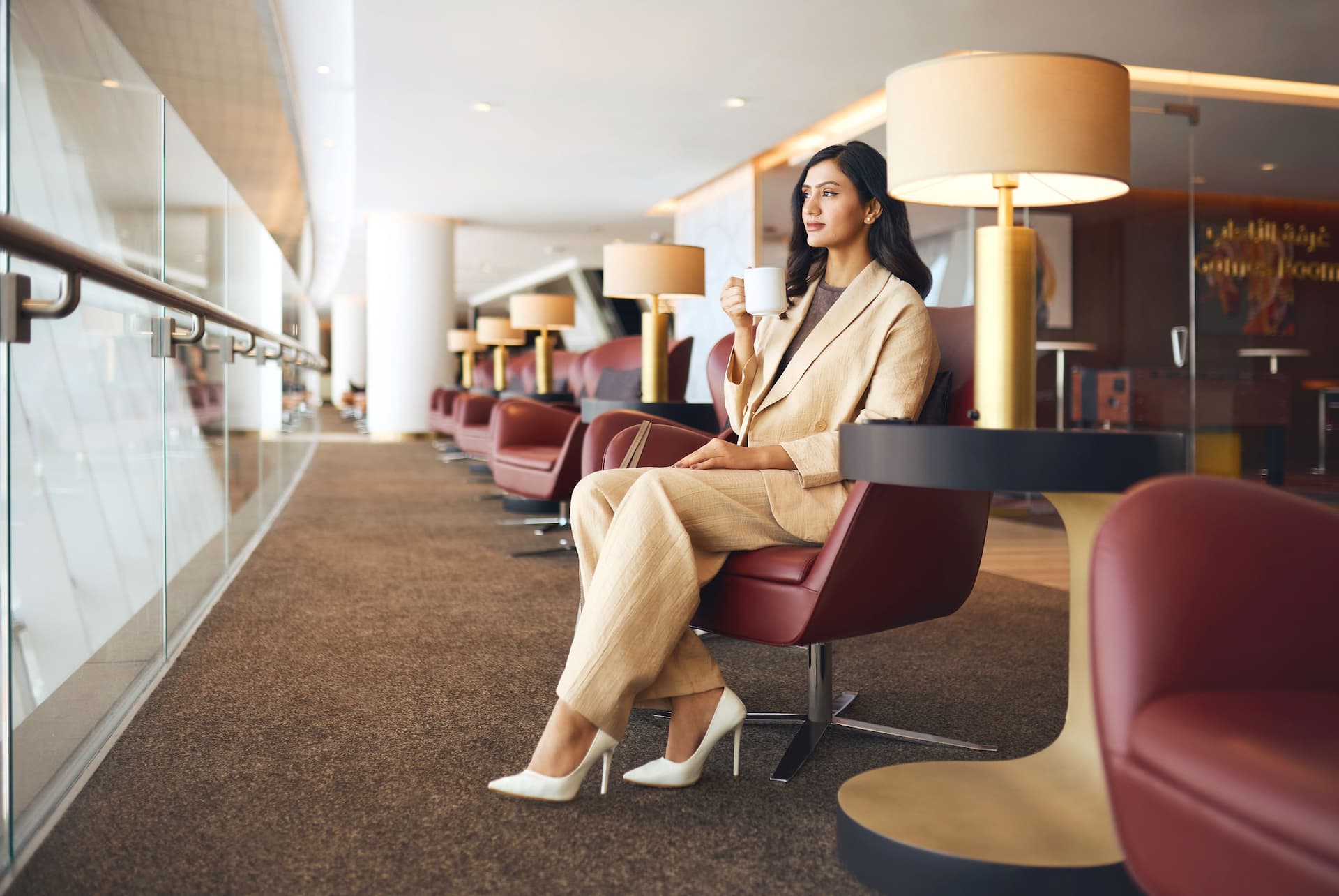 Traveler relaxing in an Etihad Airways lounge